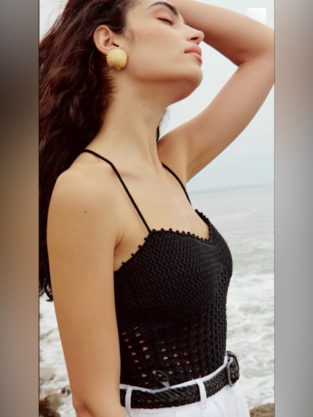 Reformation Jodey Open Knit Top Black XS NWOT Organic Cotton